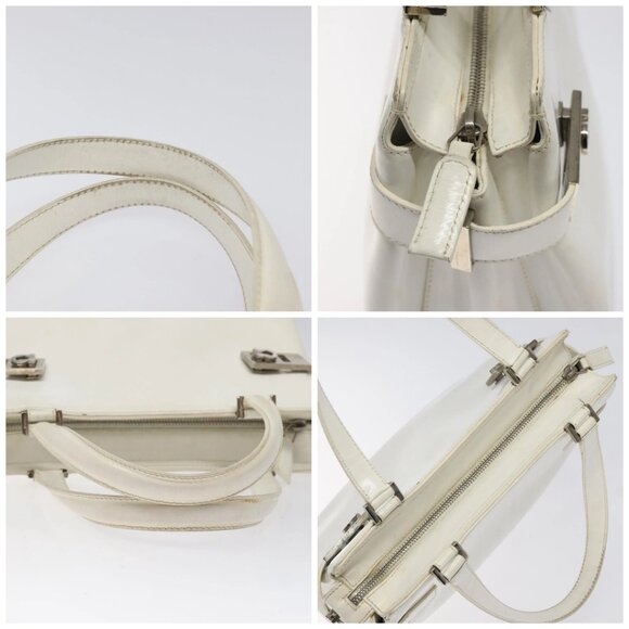 Salvatore Ferragamo Gancini Hand Bag Leather White Silver Auth 118441 - Picture 16 of 16